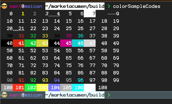 Sample colorSampleCodes output