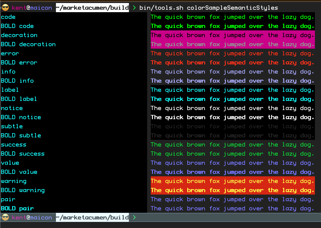 Sample colorSampleSemanticStyles output